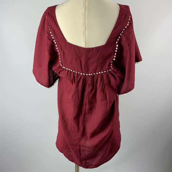 RETHM Small Blouse Boho Crimson Rayon Poms - Picture 4 of 5